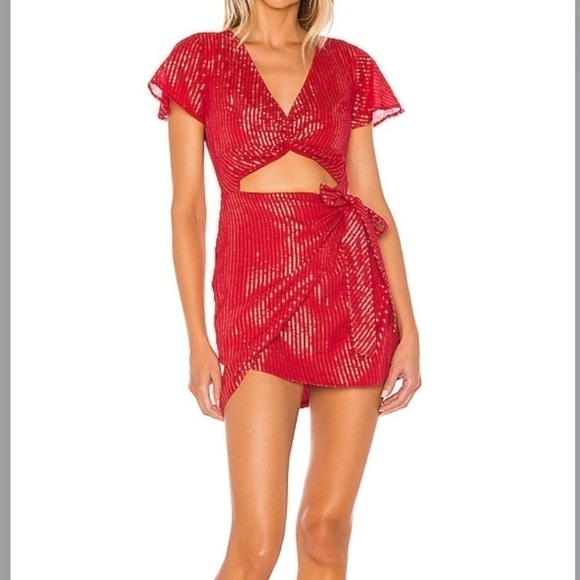 NWT MAJORELLE Evelyn Mini Dress Red Silver Striped - Picture 2 of 11